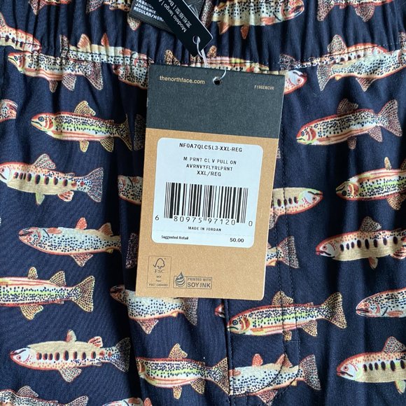 The North Face Printed Classic V Pull On Shorts Navy Fly Reel Trout XXL - Picture 3 of 4